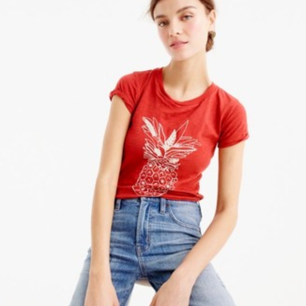 J crew burnt orange embroidered pineapple t-shirt